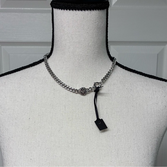 NWT Cole Haan curb chain silver tone choker w/toggle closure & large rhinestone - Picture 1 of 14